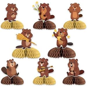 SHADOAMP Beaver Party Decoration, 8pcs Beaver Honeycomb Centerpiece Brown Castor Animal Table Centerpiece Decoration for Beaver Castor Woodland Jungle Animal Birthday Baby Shower Party Decoration
