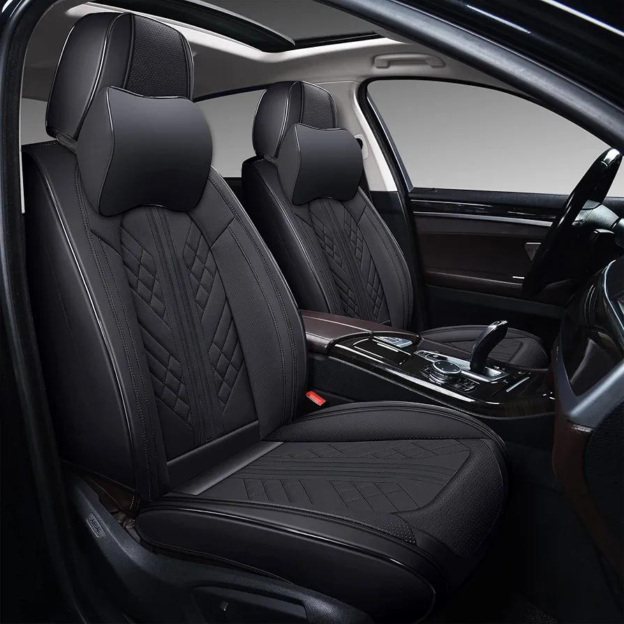 GXT Deluxe Faux Leather Full Coverage Car Seat Cover Anti-Slip Universal Fits for Sedans SUV Pick-up Truck with Headrests,Interior Accessories(Black)