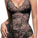 SHAPELLX Lace Bodysuit for Women V Neck Tummy Control Shapewear Thong Body Shaper Body Suit 3XL