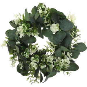 Artificial Eucalyptus Leaves Wreath for Candle Holders Greenery Decor for Home Table Centerpiece Farmhouse Style Season Wall and Door Garland