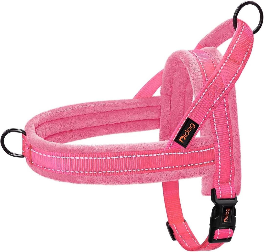 Didog Soft Flannel Padded Dog Vest Harness, No Pull/Quick Fit Reflective Dog Strap Harness, Easy for Training Walking (M:Chest 21-26", Pink)