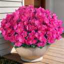 8 Bundles Artificial Flowers for Front Door, Fake Silk Azalea Bouquet Silk Flowers for Outside UV Resistant Realistic Faux Plants for Planter Farmhouse Patio Garden Walkways Home Decor (Rose Red)