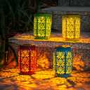 4 Pack Solar Lanterns Outdoor OxyLED IP44 Waterproof Rose Solar Lanterns Lights Outdoor Garden Decor, 4 Colors LED Hanging Lantern with Handle for Outside Patio Yard Table Fence
