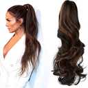 Mitrygreen Claw Clip Ponytail Extension 18" Clip in Wavy Ponytail Hair extensions Long Pony Tails for Women Extensions Dark Brown Mix Light Auburn Wave Hairpiece