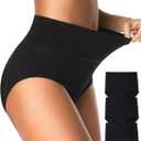 EIGGAM Tummy Control Underwear Soft High Waisted underwear Full Coverage Briefs Breathable Postpartum Cotton Womens Panties (Medium, Black F - 3 Pack)