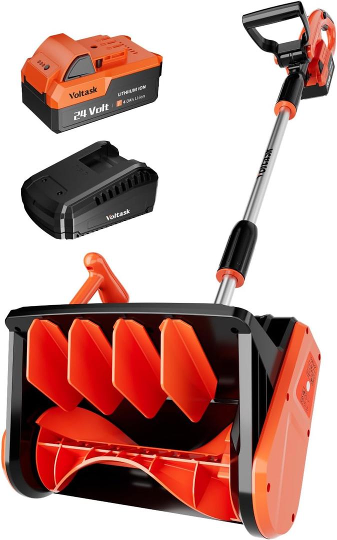 VOLTASK Cordless Snow Shovel, 24V | 13-Inch | 4-Ah Cordless Snow Blower, Battery Snow Blower with Directional Plate & Adjustable Front Handle (4-Ah Battery & Quick Charger Included)