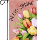 Louise Maelys Welcome Spring Garden Flag 12x18 Double Sided Vertical, Burlap Small Tulip Flower Yard House Outside Outdoor House Hello Summer Seasonal Decoration