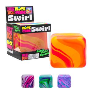 Schylling NeeDoh Nice Cube Swirl Sensory Toy with a Super Solid Squish Unique, Swirling Color Blend Color (1 Per Pack)