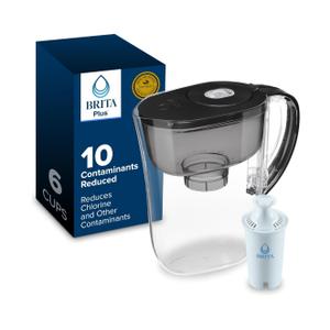 Brita Small 6 Cup Water Filter Pitcher, 1 BritaPlus Filter, Metro, Black