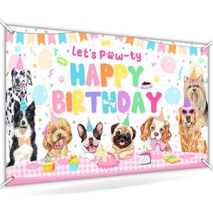 Avezano Dog Birthday Decorations Pink Puppy Dog Birthday Party Banner Let's Pawty Dogs Kids Photography Backdrop Indoor and Outdoor 6 x 3.6 ft (Multicolor)