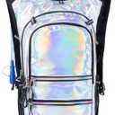 Hydration Backpack Pack with Cool Lights, 2L Water Bladder, Lightweight Bag for Running, Hiking, Bike, Climbing, Music Festival Essential, and Rave (Holographic-Silver)