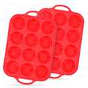 12-Cup Mini Silicone Muffin Pan with Reinforced Steel Frame,Red-Whitedot