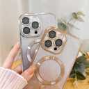 Phone Case Designed for 14 Pro Max Glitter Bling Plating Phone Cover Shockproof Protection Anti-Scratch Case for Women - Gold