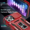 DEERLAMN Case for iPhone 16 Pro with Slide Camera Cover+Screen Protector(2 Packs), Rotated Ring Kickstand Military Grade Shockproof Protective Cover-Red