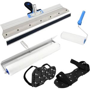 Self-Levelling Cement Tool Kit,Spike Roller for Self Leveling Cement,Epoxy Floor Tools,Roller Brush,Floor Construction Roller Spiked Shoes,Stainless Steel Scraper Self-Leveling Rake(Blue)