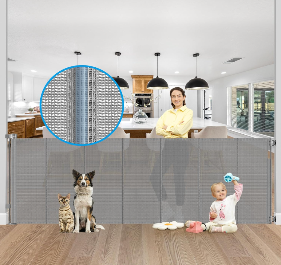 42" Tall X 100" Extra Wide Retractable Baby Gates for Large Openings Extra Tall Dog Gates for Doorways Extra Tall Pet Gate Indoor Outdoor Long Baby Gate Extra Tall Mesh Gate, Black