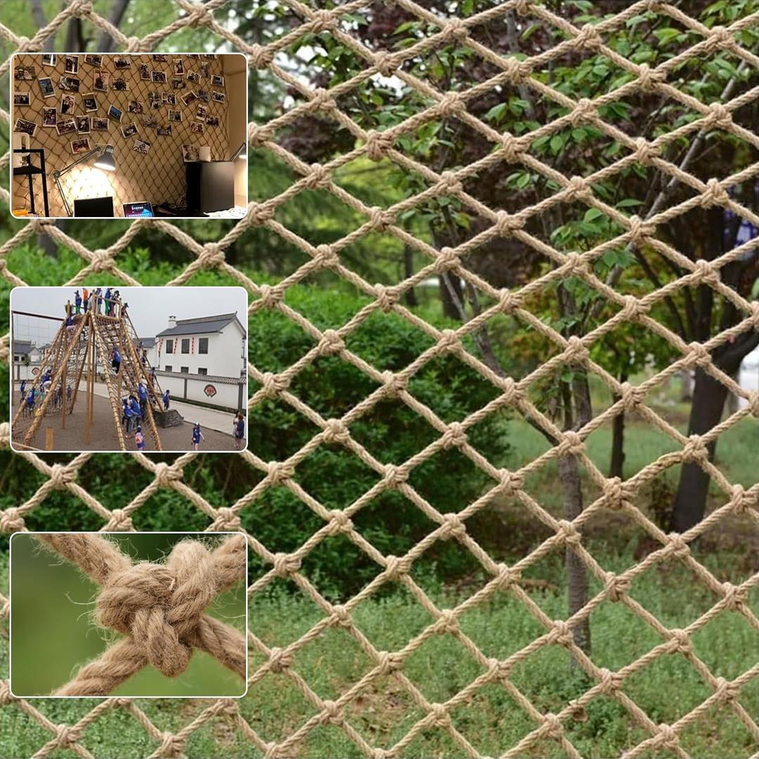 Safety Hemp Rope Net Kids Climbing Safety Net Children Rope Neting Balcony Stairs Fence Railing Garden Playground Protection Heavy Duty Indoor Outdoor Decor 10mm/10cm 3.3x29.5ft(1x9m)