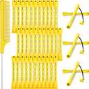 WILLBOND 36 Pieces Cold Wave Rod Hair Perm Rods Hair Rollers Perming Curlers with Steel Rat Tail Comb for Hairdressing Styling (0.28 Inch (Pack of 36), Yellow)