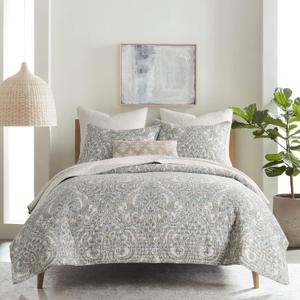 Levtex Home - Assisi Quilt Set - King/Cal King Quilt and Two King Shams - Regal Floral- Cream, Green, Blue and Taupe - Quilt (106x92in.) and Shams (20x36in.) - Reversible - Cotton/Cotton