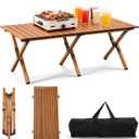 TAO ONE Roll-Up Camping Table - Aluminum Low Folding Tables for Outdoor Travel Grill - Portable Picnic Table Foldable for Sitting on The Floor Beach, Brown