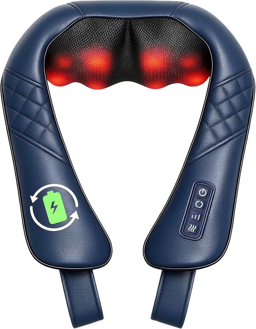 Beleduc Cordless Neck Massager for Pain Relief Deep Tissue, Shiatsu Neck Shoulder Massager with Heat, Portable Electric Massager for Shoulder, Back