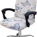 Smiry Stretch Printed Office Computer Chair Covers, Universal Desk Rotating Chair Slipcovers Removable Washable, Soft Fit Anti-Dust Spandex Protector Cover with Zipper, White