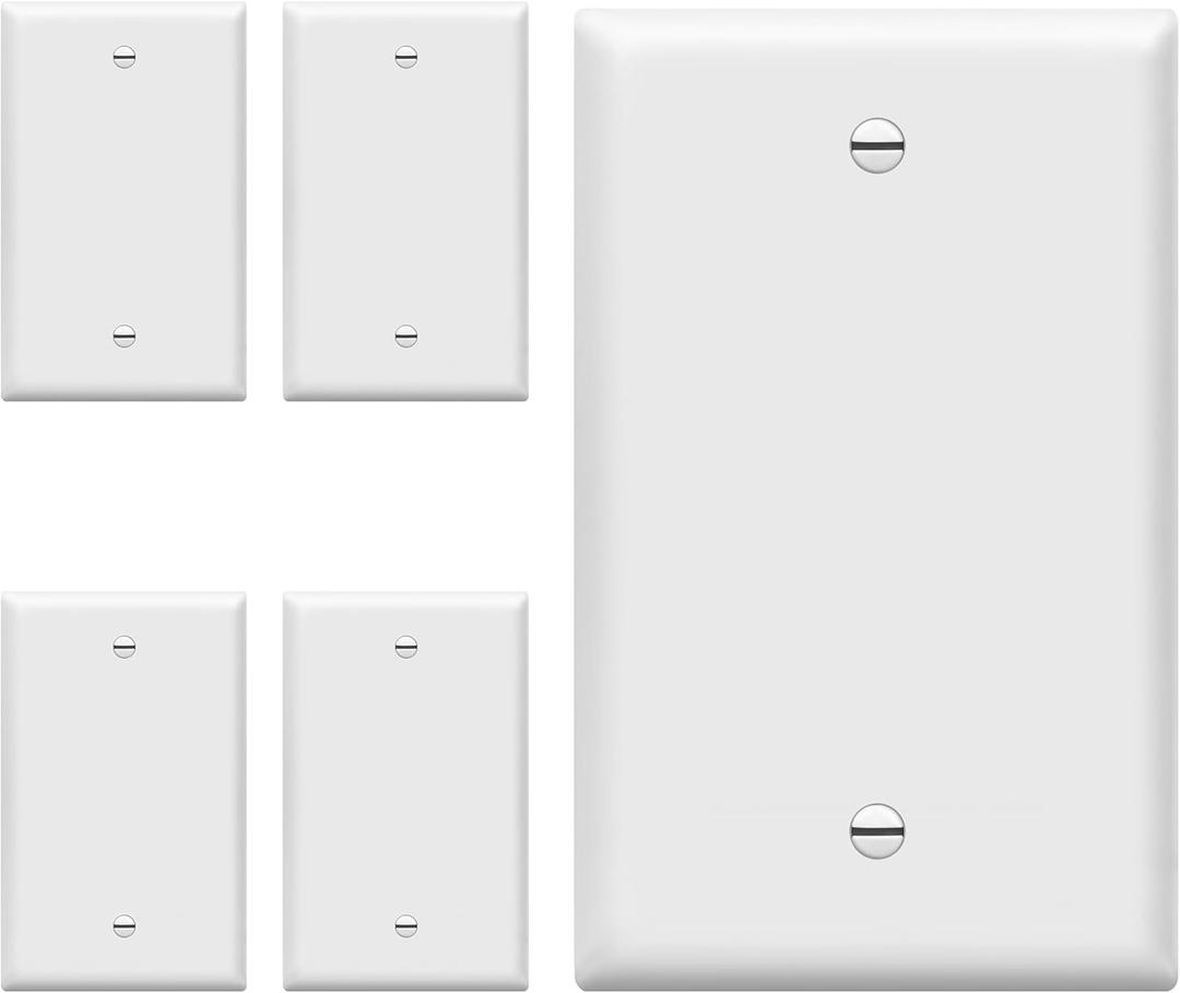 ENERLITES Blank Wall Plate Cover, Gloss Finish, Standard Size 1-Gang 4.50" x 2.76", Polycarbonate Thermoplastic, Electrical Covers for Unused Outlets/Switches, 8801-W-5PCS, White 5 Pack