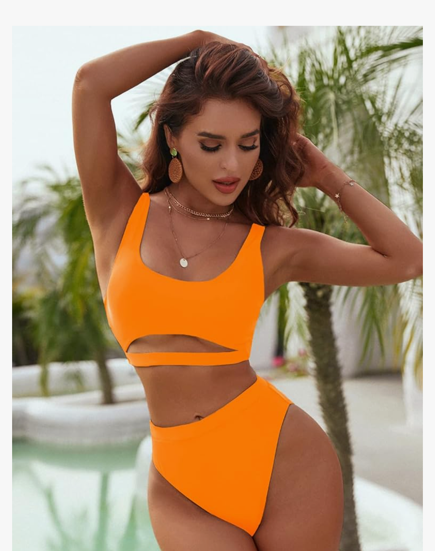 Blooming Jelly Women's High Waisted Bikini Sets High Cut Bathing Suits Two Piece Sporty Cut Out Swimsuits XL