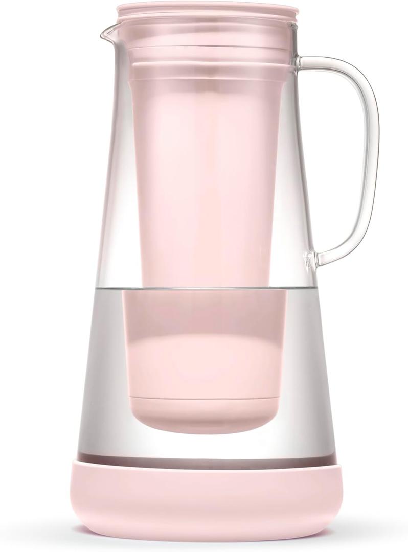LifeStraw Home Water Filter Pitcher, 7-Cup, Glass with Silicone Base, Pink Bubble, for Everyday Protection Against Bacteria, Parasites, Microplastics, Lead, Mercury, PFAS and a Variety of Chemicals