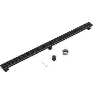 Neodrain 48-Inch Black Linear Shower Drain with Removable Quadrato Pattern Grate, heavy duty 304 Stainless Steel Rectangle Shower Floor Drain, linear drain with Leveling Feet,Hair Strainer,Matte Black