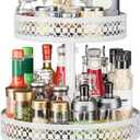Lazy Susan Organizer 2 Tier - Turntable Spice Rack 12 inch Adjustable Metal Rotating Lazy Susan for Cabinet Pantry Kitchen Countertop Dining Table Cupboard Bathroom Vanity Storage White