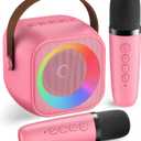 Mini Karaoke Machine with 2 Wireless Microphones for Kids Adults,Portable Bluetooth Karaoke Speaker with Party Lights,Christmas Birthday Gifts for Girls Ages 4, 5, 6,7, 8, 9, 10,12+ Family Home Party