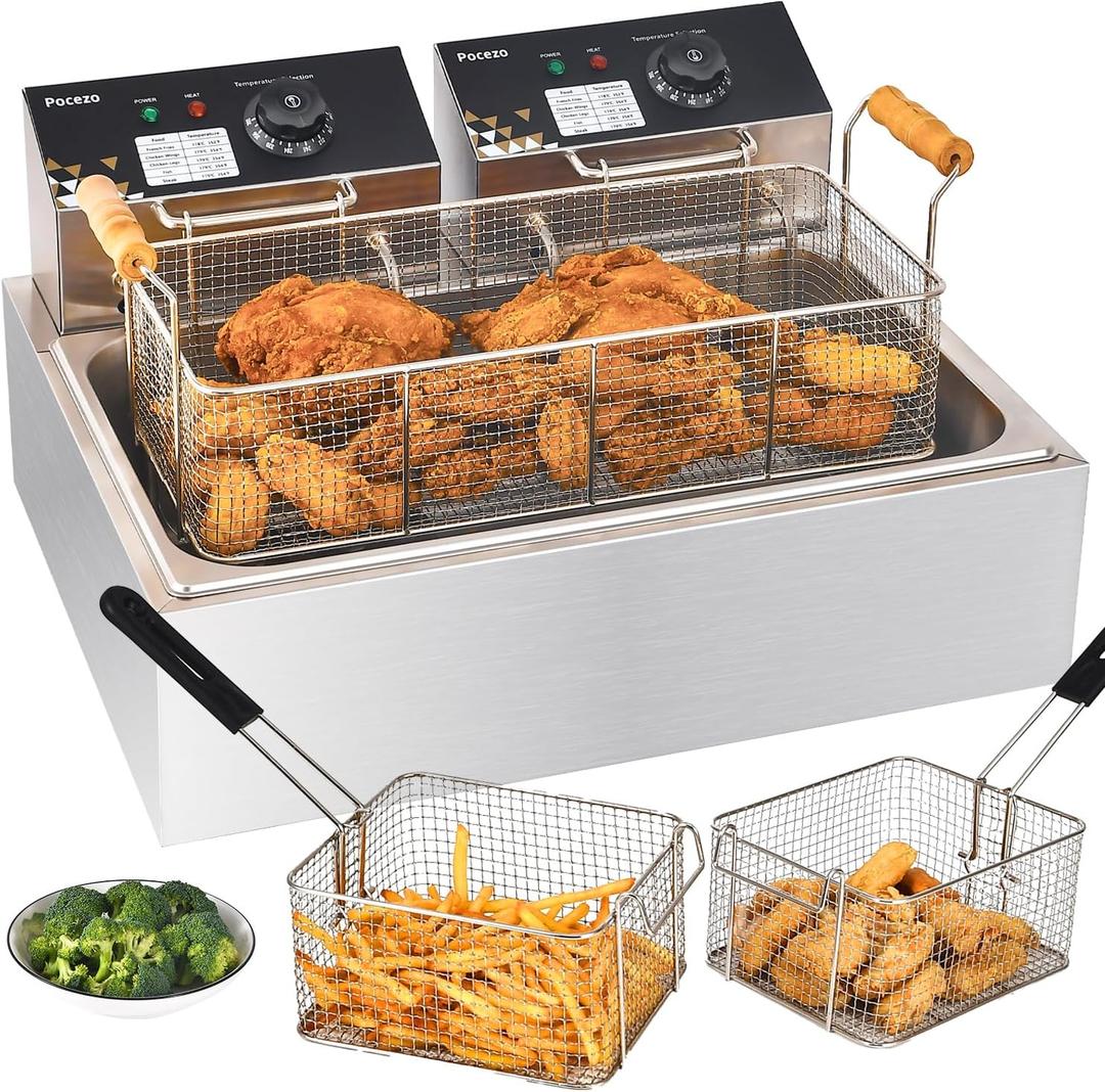 Electric Deep Fryer 22.6L/24QT Stainless Steel Large Capacity Commercial Fryer with Basket, 3400W 110V Countertop Deep Fryer for Home Kitchen and Restaurant Use withTemperature Control, Size: 83