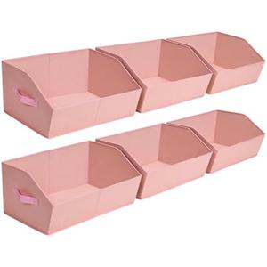 Homsorout Closet Baskets for Shelves Trapezoid - Decorative Storage Baskets with Handle, Closet Bins for Organization, Shelf Storage Bins for Clothes, Books, Home, Office, 6 Pack, Pink