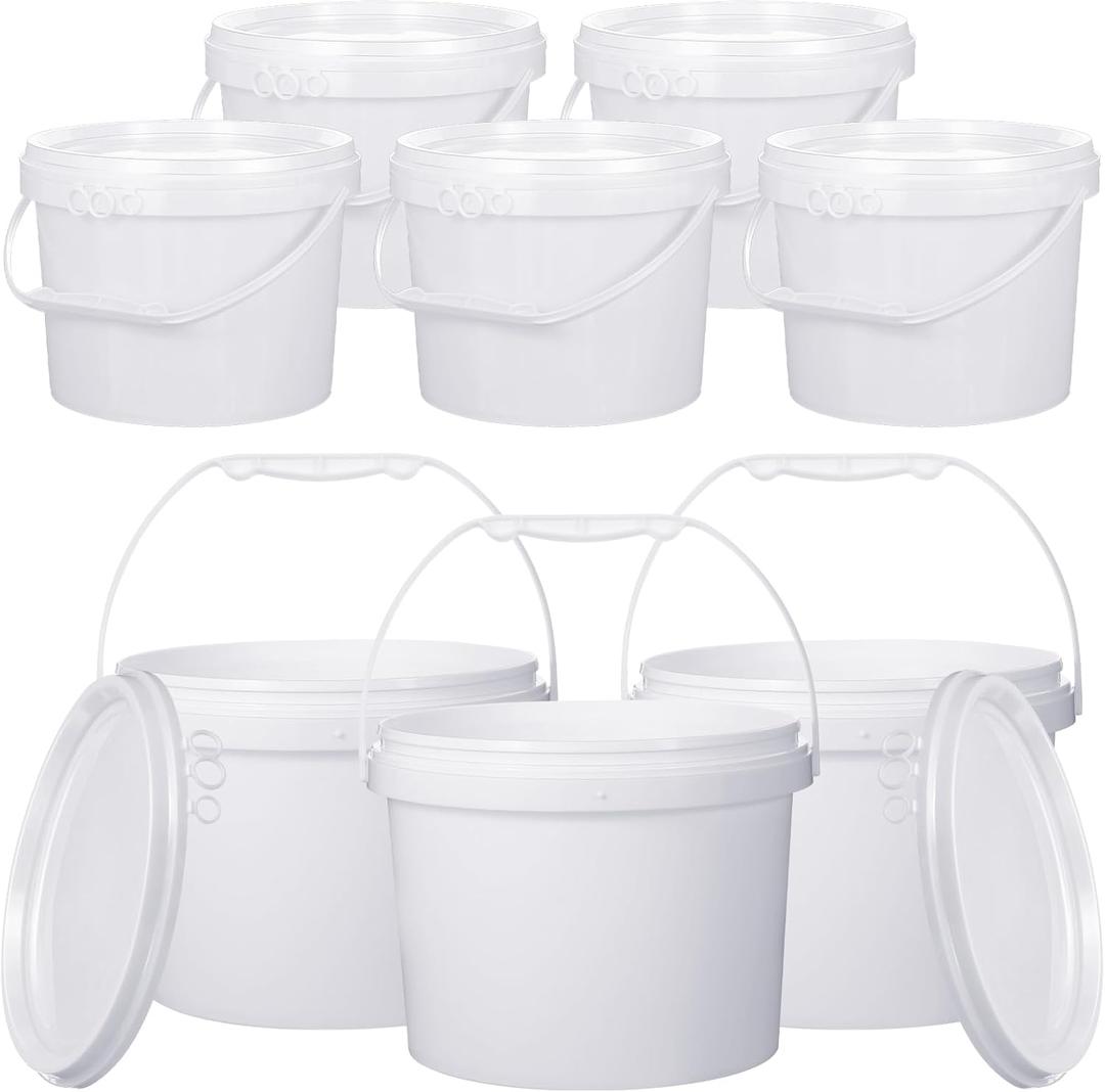 Leinuosen 8 Pcs 2 Gallon Plastic Food Safe Bucket with Lid and Handle Durable Heavy Duty Bucket Set Pail Container for Multipurpose Storage Paint Art Crafts Projects(White)