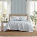 Laura Ashley - Twin Quilt Set, Textured Seersucker Bedding with Matching Sham, Reversible Bedding Essentials (Amberly Pastel Blue, Twin)