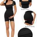Peauty Buttery Soft Maternity Bodysuit, Short Sleeve Pregnancy Romper, Photoshoot Casual Workout Maternity-Clothes (Black, L)