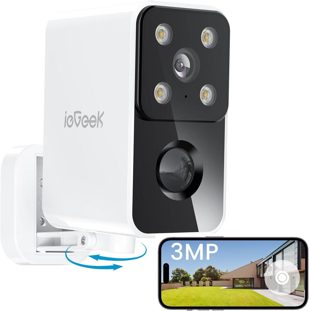 ieGeek Security Cameras Wireless Outdoor Pan Rotating 180 Home Security Cameras, 2.4G WiFi Camera Battery Powered with 2K Color Night Vision, Smart AI Detection, 2-Way Audio, Local/Cloud Storage,IP65