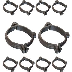 HIGHCRAFT HINGB-01-10 Industrial Decor Hinged Split Ring Pipe Hanger 1 in. Malleable Iron, with 3/8 in. Threaded Rod Fitting, Vintage Mounting Bracket for Tubing, Shower Curtain, Tiki Torch (10 Pack)