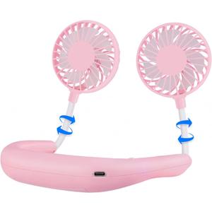 Portable Neck Fan 2500 mAh Rechargeable USB Hands-Free Mini Face Cooling Personal Double Headed Rotatable Small Fan for Working Office Reading Traveling Outdoor Sport (Pink)