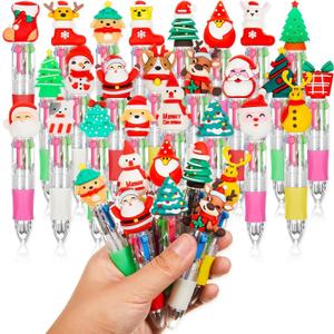 Kosiz 24 Pcs Christmas Fun Ballpoint Pen 4 in 1 Multicolor Cute Retractable Pens Bulk for Xmas Halloween Winter Holiday Birthdays Parties Office Writing Supplies