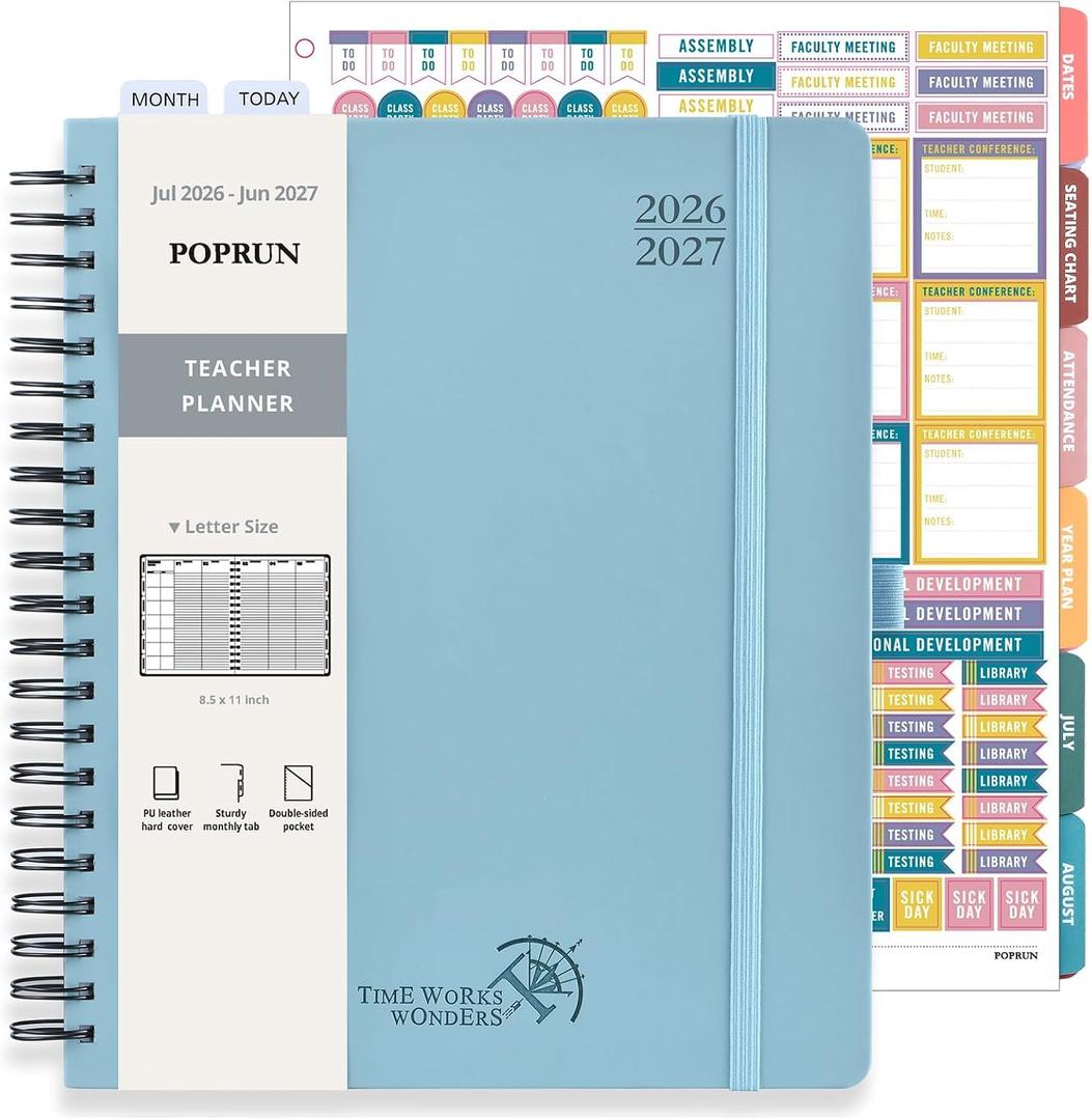 POPRUN Teacher Lesson Planner 2026-2027, (Size-8.5'' x 11'') with Gradebook