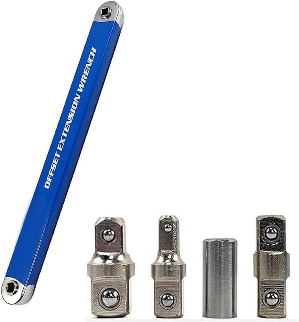 Offset Extension Wrench, Tight Reach Extension Wrench Set, with 1/2", 1/4" and 3/8" Square Drive Adapters, Universal Extensions Wrench 1Set