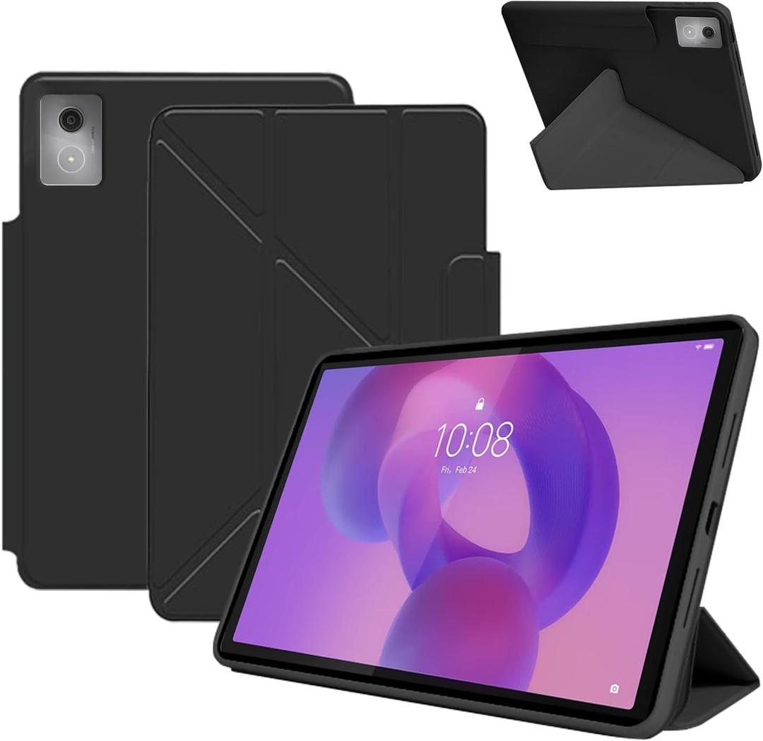Case for Lenovo Idea Tab Pro 12.7 inch, KONXISA Case with Multi-fold Stand Protective, Premium PU Leather and Magnetic Adsorption Shell, Scratch Resistant & Shockproof Cover, Black