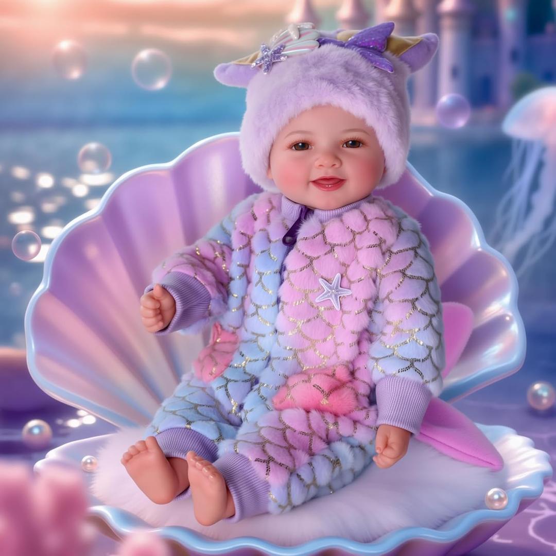 BABESIDE Mermaid Baby Doll Girl-17inch Realistic Soft Baby Dolls with Sparkling Mermaid Outfit & Accessories, Cute Mermaid Toys for 3+ Year Old Girls Gifts, Pretend Play, Collection
