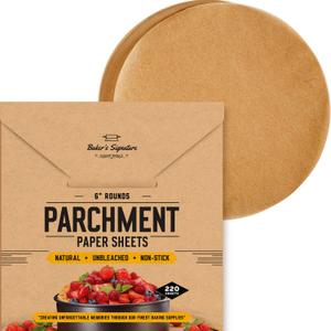 6 Inch Rounds Pack of 220 Parchment Paper Baking Sheets by Bakers Signature | Precut Silicone Coated & Unbleached  Will Not Curl or Burn  Non-Toxic & Comes in Convenient Packaging