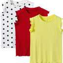 StyleSavvy 3-Pack Girls Dance & Gymnastics Tank Tops with Buckle Trim Everyday Casual & Versatile Wear Yellow, Red, White, Size 150