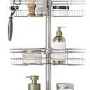 Zenna Home Tension Pole Shower Caddy Corner Organizer, Adjustable Standing Shower Caddy with 4 L-shaped Baskets and Hooks, Rust Resistant Bathroom Tension Rod Organizer, 60 to 97 Inch, Satin Nickel