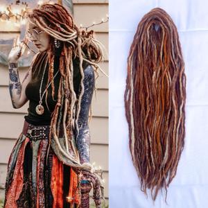 22 Inch Wool Double Ended Dreadlock Extensions,15 Strands DE Ends Mixed Brown Synthetic DE Dreads Thin Soft Fake Dreads Hippie Style Dreadlock for Women (New Mixed Brown)