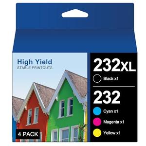 232XL Ink Cartridges for Epson Printer Remanufactured for Epson 232XL Ink Cartridges Combo Pack for Expression Home XP-4200 XP-4205 Workforce WF-2930 WF-2950 XP4200 WF2950 (4 Pack)